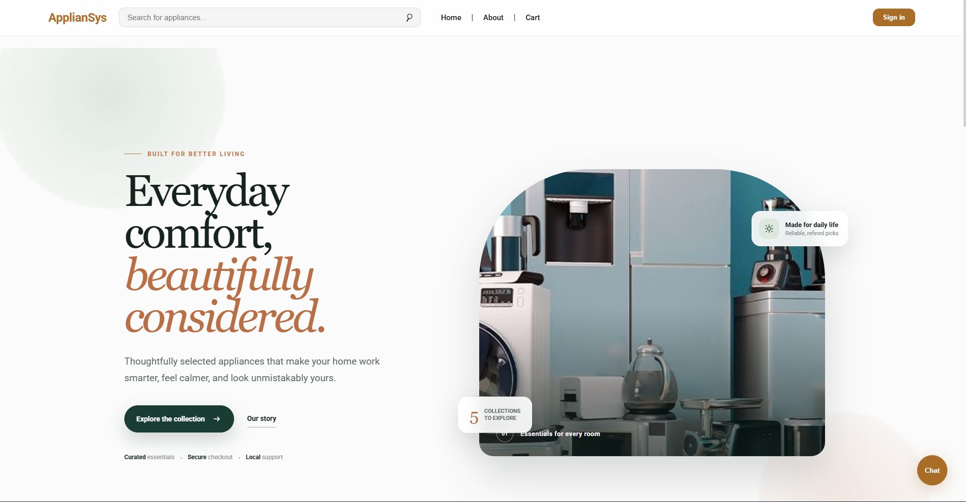 ApplianSys e-commerce storefront showing its appliance categories